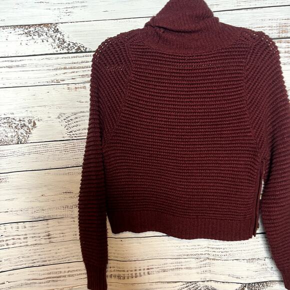 Madewell Ribbed Turtleneck Sweater Chunky Knit Maroon Boxy XXS - Picture 4 of 5